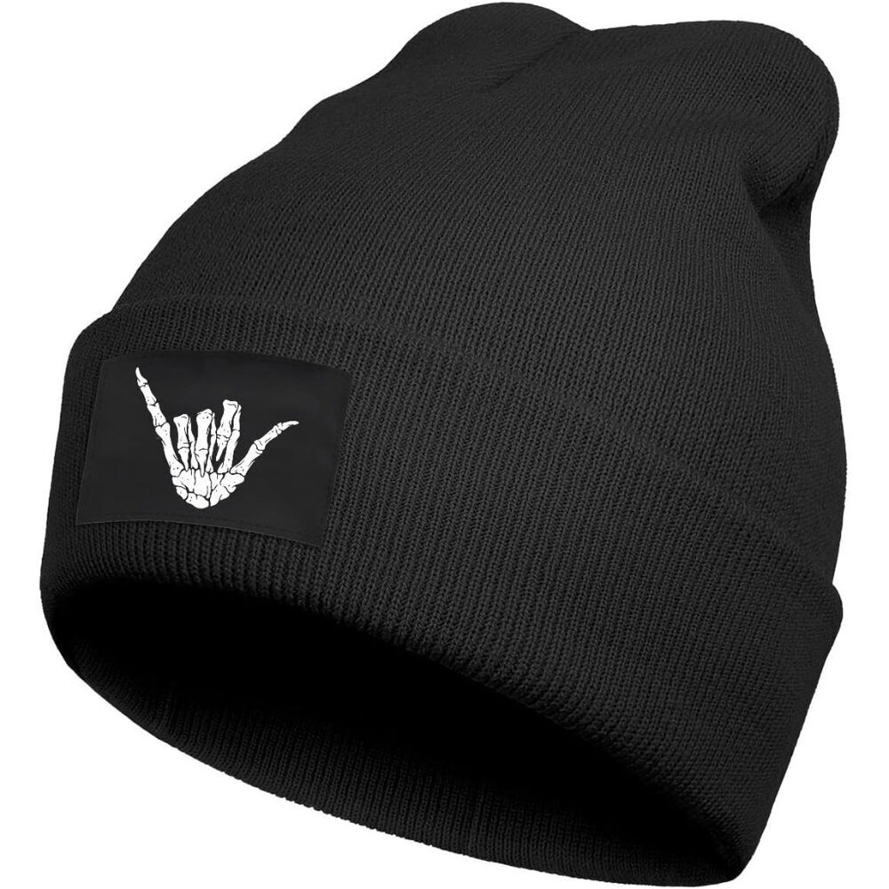 Premium Adjustable Black Skull Beanie - Soft Acrylic for Winter Comfort
